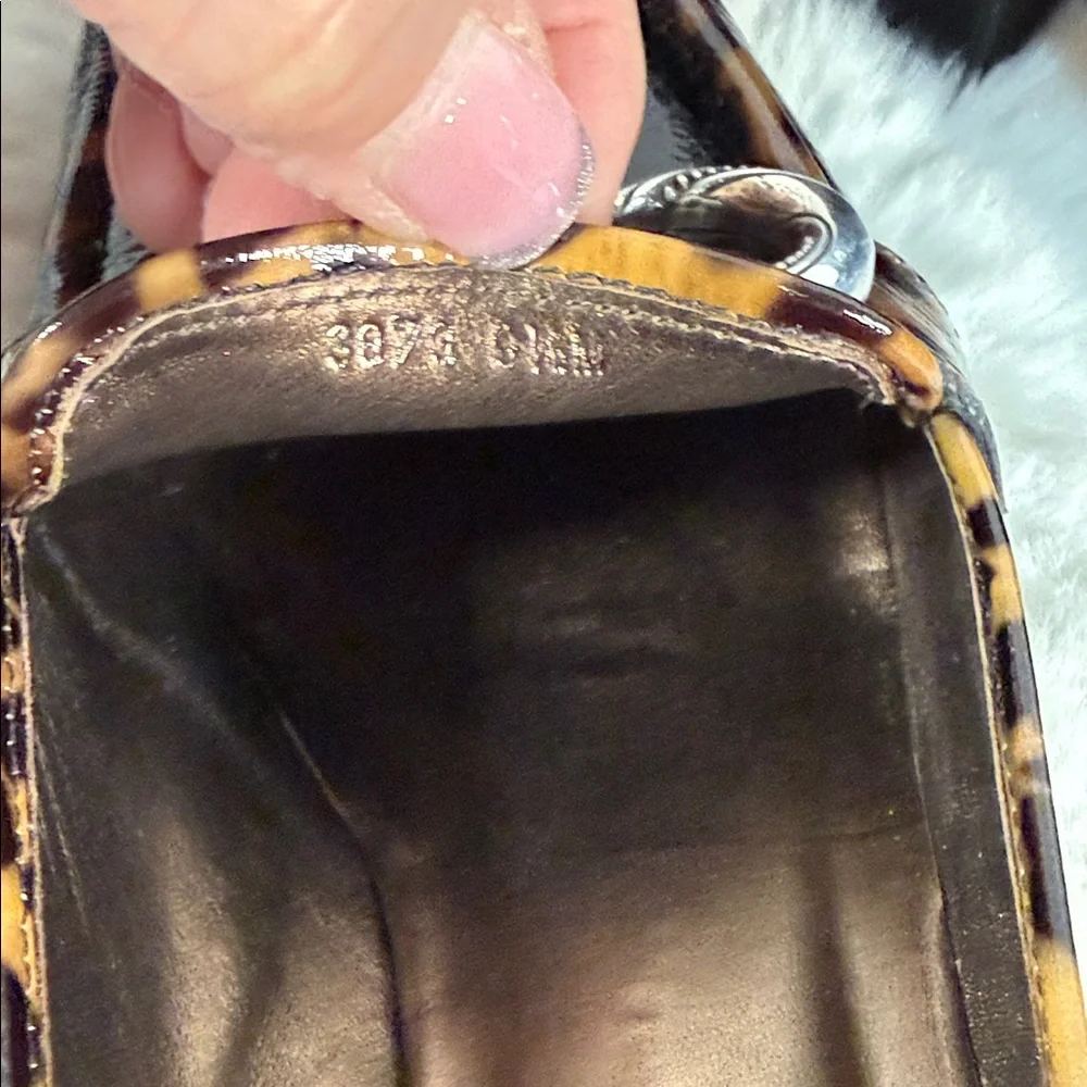 Brighton Actor patent leather loafers in‎ black with leopard print trim EUC
